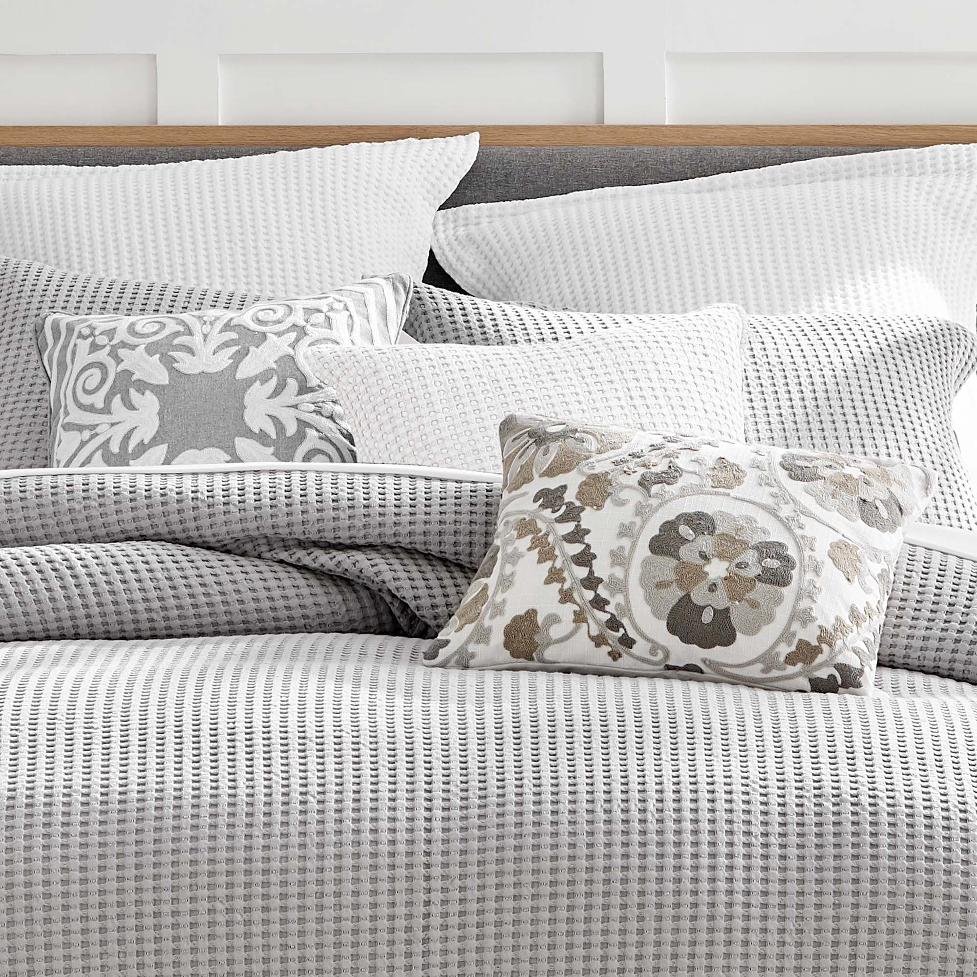 Levtex Home - Mills - Decorative Pillow (18x18in.) - embroidered medallion - Grey and White