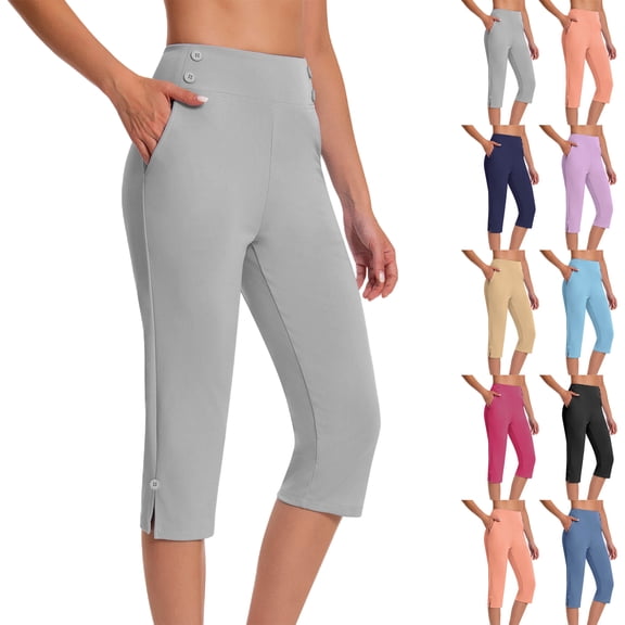 sovlvnd on Clearance Plus Size Capris for Women Loose Wide Leg Pants High Waist Straight Pants Casual Pants Capris Pants for Women Dressy Casual