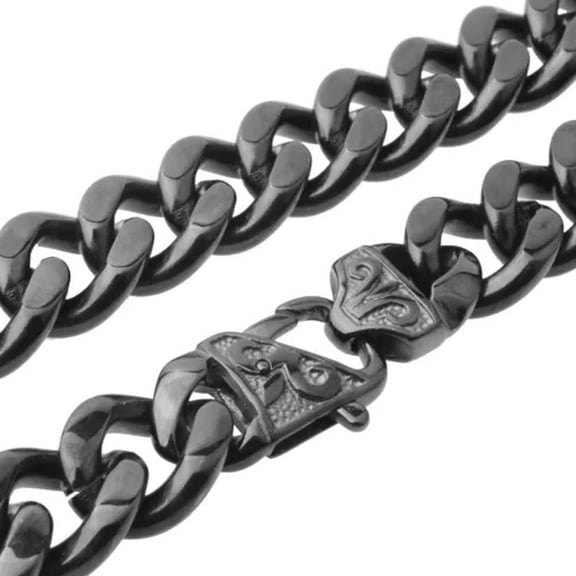 EOEMY 12/15mm Heavy Polished Women Men Chain Curb Stainless Steel Necklace Or Bracelet-Black-12mm-20Inch Or 50Cm