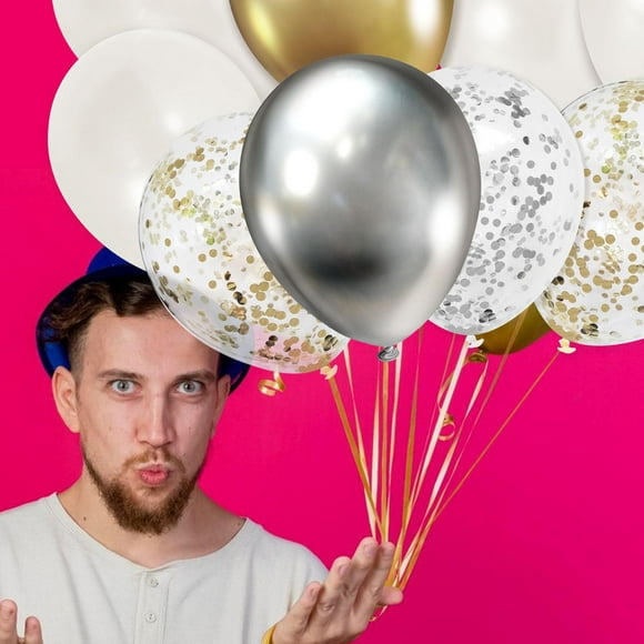Way to Celebrate! 25ct Party Decoration and Accessories, Gold / Silver Foil Confetti Balloons, 30cm, 25ct Gold / Silver Foil Confetti Balloons
