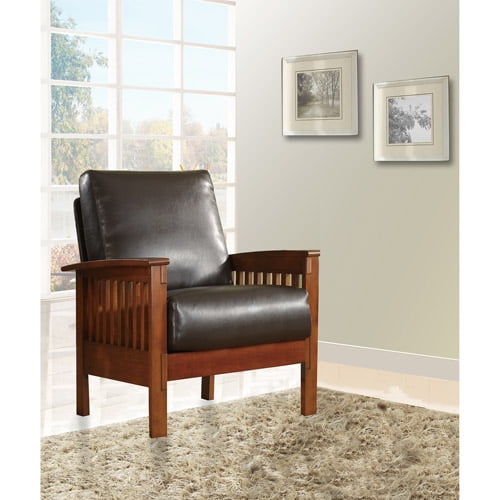 Mission Oak Faux Leather Chair Dark, Mission Style Leather Furniture