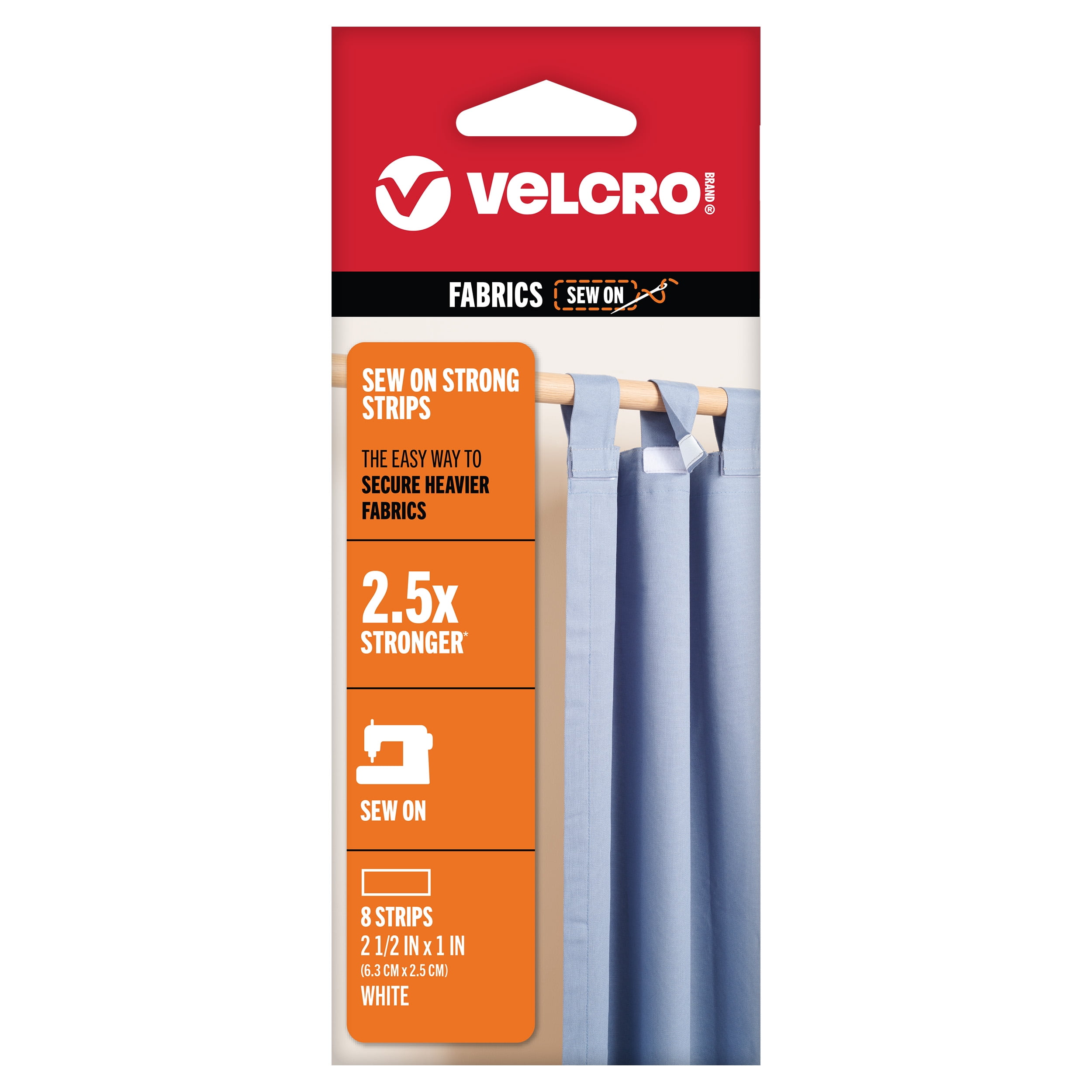 (2 pack) VELCRO Brand Sew on Strong Hook and Hoop Fastener Strips | 8 Sets, White | 2.5in x 1in Size