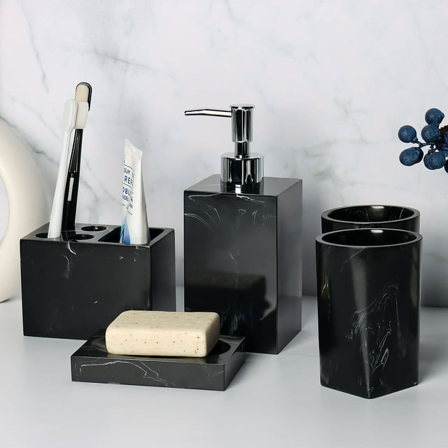 5-Piece Bathroom Counter Top Accessory Set - Dispenser for Liquid Soap ...
