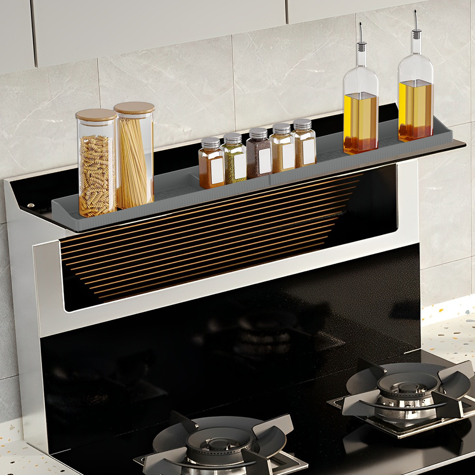 Dznils Stove Top Shelf Silicone Over Stove Top Rack with 3