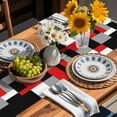 thumbnail image 2 of Red Black Color Block Table Runner, Geometric Square Abstract Art Kitchen Table Runners Dress Scarves for Table Decorations Party/Restaurant/Indoor Outdoor Use, 13x120in, 2 of 9
