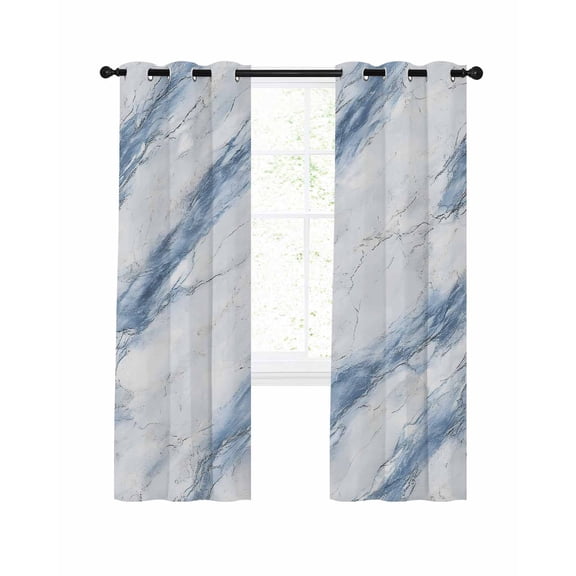 Blue Grey Marble Blackout Curtains 54 Inches Long for Bedroom, Vintage Abstract Modern Art Crack Thermal Insulated Room Darkening Black Out Window Curtain Panels Grommet Drapes for Living Room