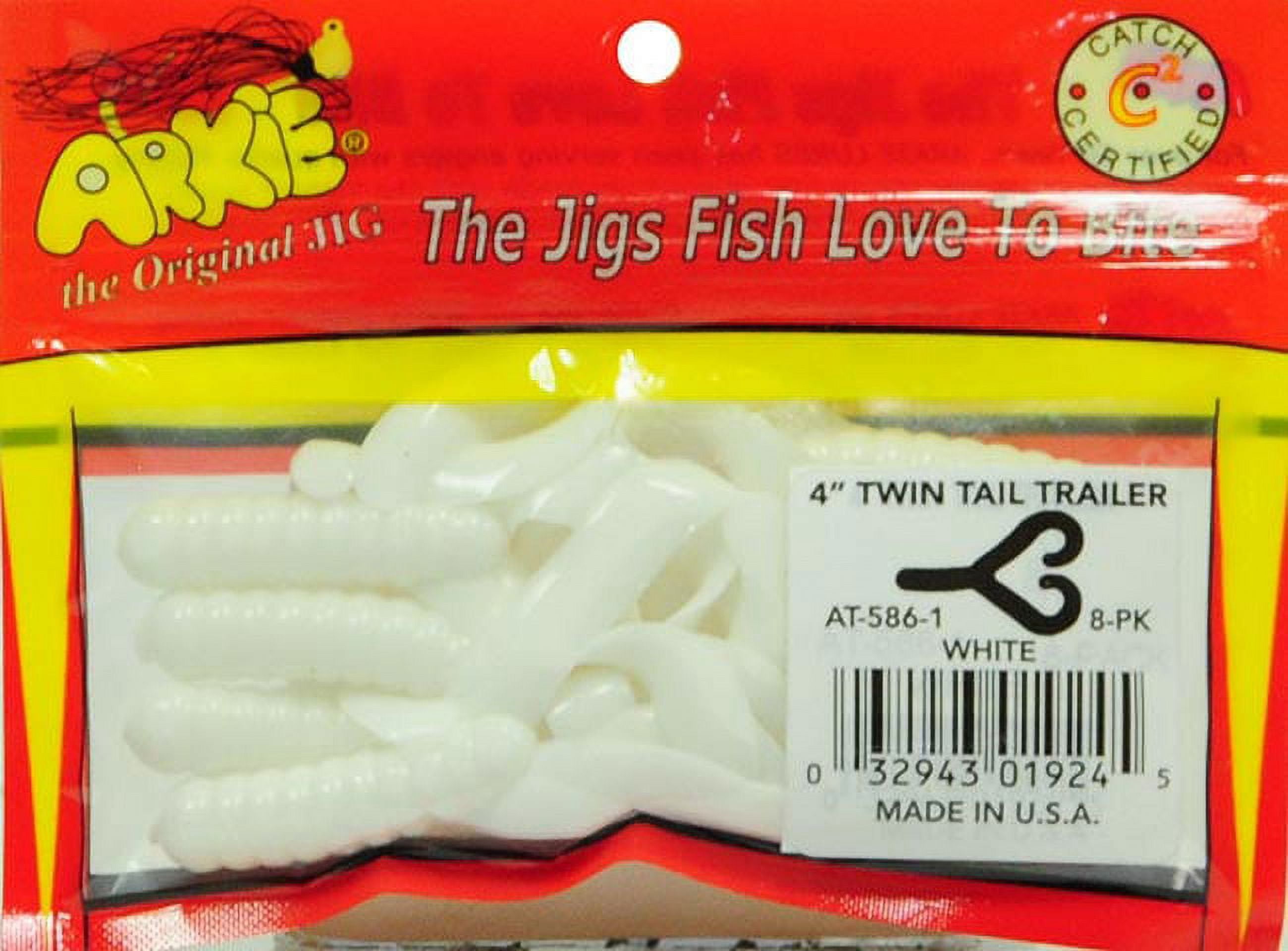 Arkie Lures 4 inch Twin Tail Grubs Lure, Soft Baits, Color White, 8 Pack