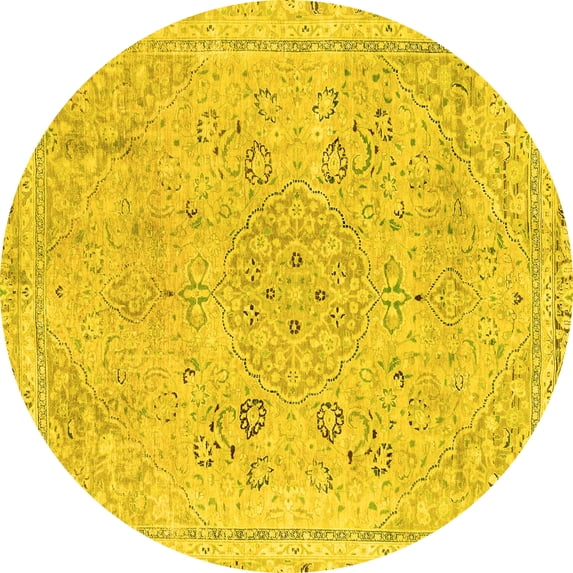 Ahgly Company Indoor Round Abstract Yellow Modern Area Rugs, 7' Round