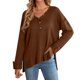 thumbnail image 1 of Gibobby Temperamento Suelto Top de Manga Larga Suéter de punto de manga larga con cuello en V sólido de moda cómoda informal de otoño invierno para mujer (Café, L), 1 of 5