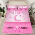 thumbnail image 2 of Manfei Kawaii Bowknot Alphabet C 3pcs Twin Sheet Sets for Female Women Teens,Bling Glitter Splash Twin Fitted Sheet,Flying Butterfly Breathable Flat Sheet,Dreamy Princess Room Decor, 2 of 7