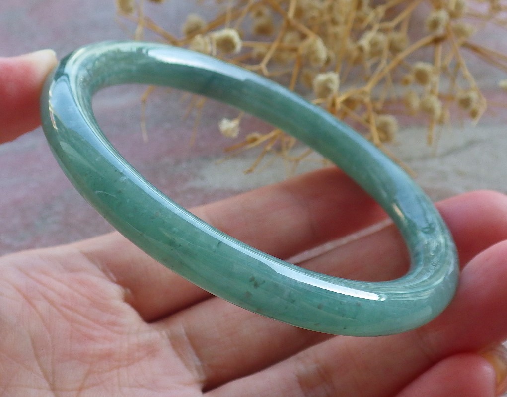 Icy Green Natural A JADE Jadeite Circle Bangle Bracelet 57 mm 683862 TN