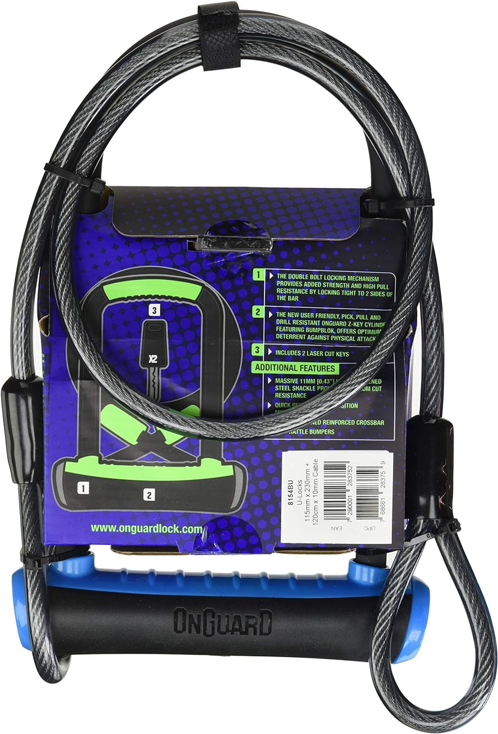 OnGuard 8154BU Neon U-Lock, Blue