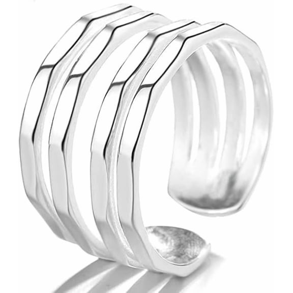 ELANZAA JEWELS- Adjustable Silver Ring Multi Line Open Thumb & Index Finger Band | 925 Sterling Silver Womens Band