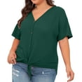 thumbnail image 4 of 2DXuixsh Womens Shirts Womens Plus Size Tops Short Sleeve V Neck Knit Tunic Blouse Tie Front Button up T Shirts Shirts for Women Green Size Xxxxxl, 4 of 5