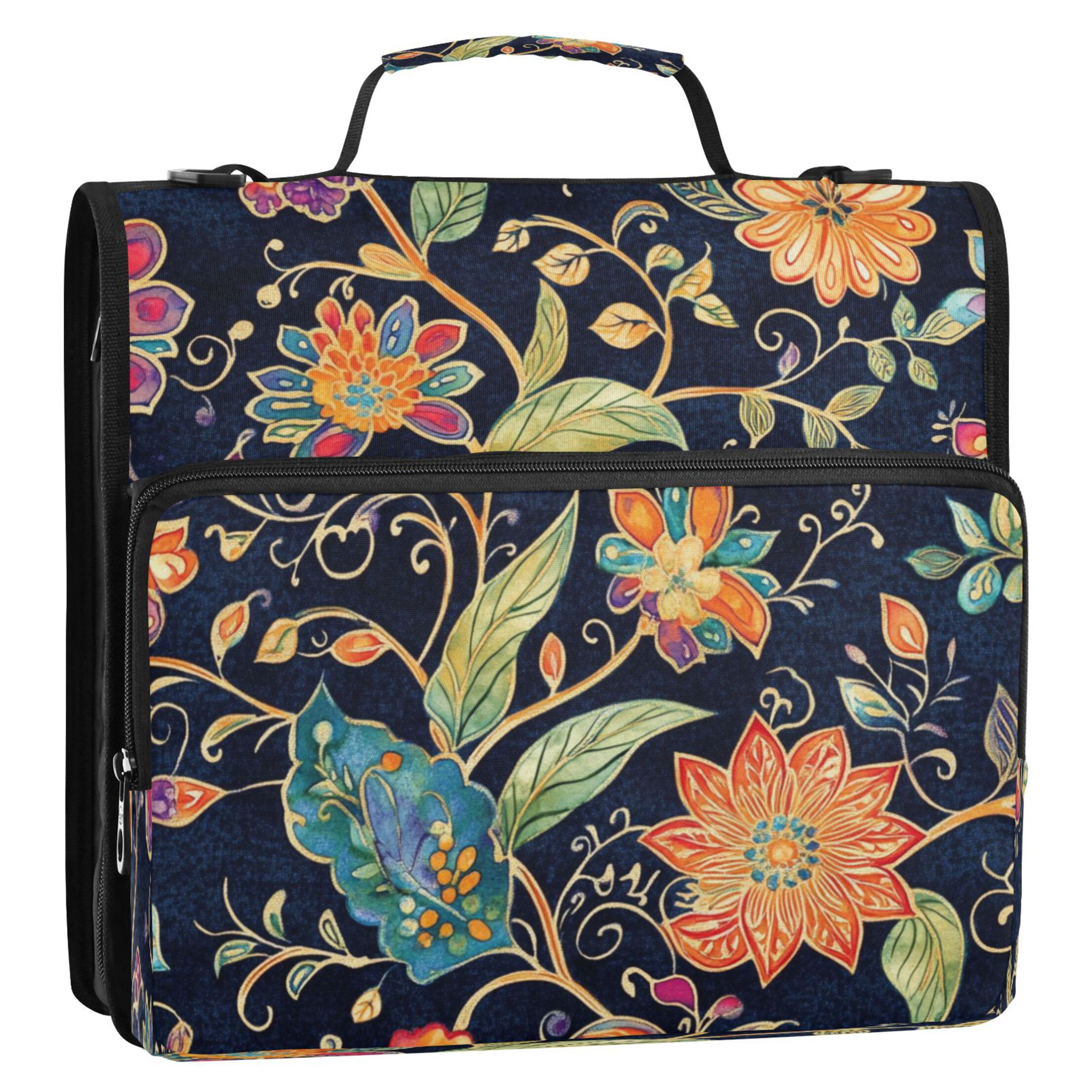 YAZAOO Zipper Binder trapper keeper Documents Organized Design Floral Harmony Printed