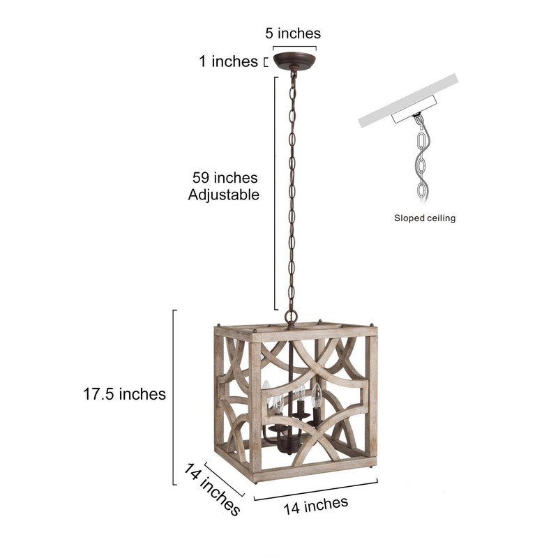 LNC Elderflower 4-Light Farmhouse Pendant Light in Rustic Iron and Weathered Wood Finish