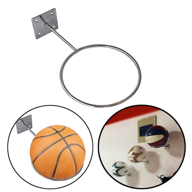 facefd Metal Ball Holder Wall Mount Display Rack for Volleyball Soccer Home Gyms Silver