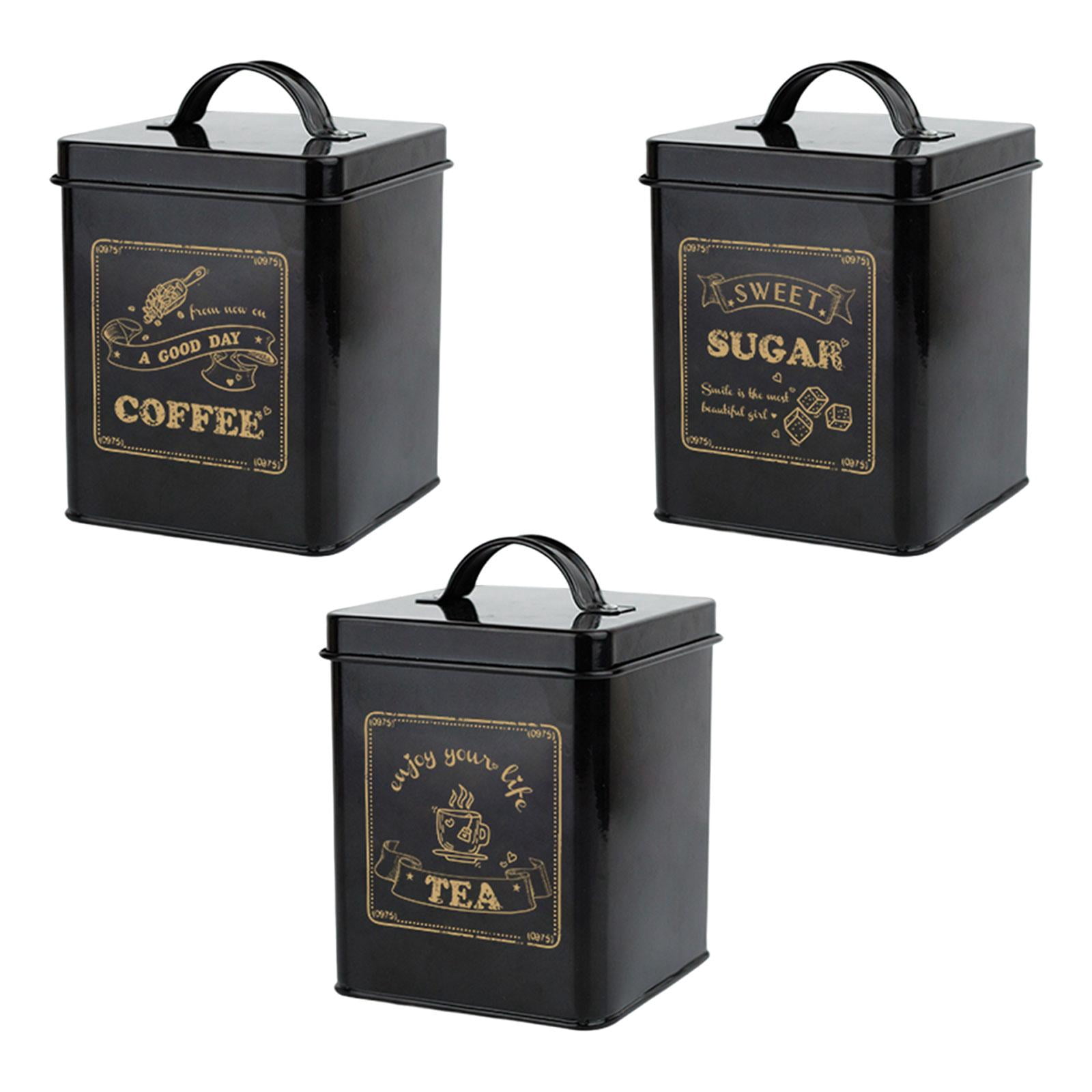 Rose Gold & Black Airtight Canister Set - 3-Piece Tea, Coffee, Sugar Storage Containers, 1.1L Each