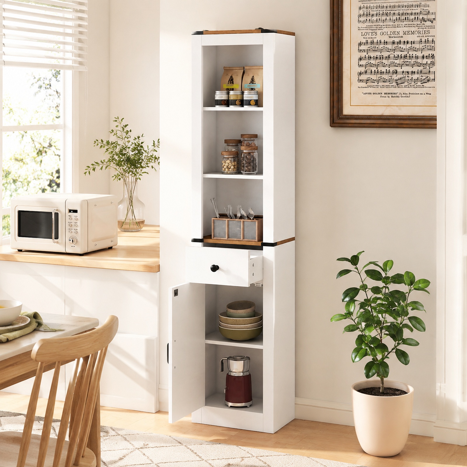 Vebreda Freestanding Bathroom Storage Cabinet, 68 inch Tall Bathroom Cabinet with Barn Door Narrow Slim Storage Organizer Unit with Drawer
