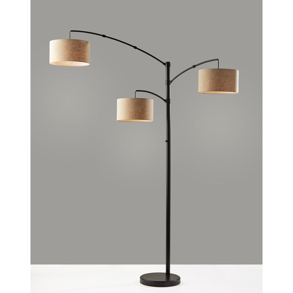 Adesso Cabo Arc Lamp, Dark Bronze, Light Brown Textured Fabric Shade