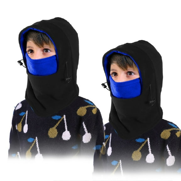 [2 Pack] Children Balaclava Fleece Windproof Ski Mask, Child Cold Weather Face Mask Motorcycle Neck Warmer or Tactical Balaclava Hood for Snowboard Cycling Outdoors Sports Unisex - Blue & Blue