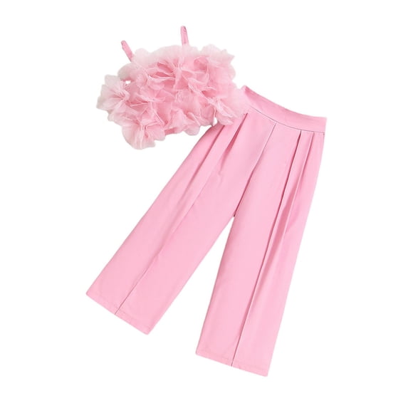 JAKANYQ Toddler Girls Sleeveless Solid Color Tops And Pants 2PCS Outfits Clothes Sets For Children Clothes Pink 5-6 Years