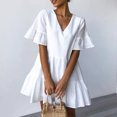 thumbnail image 2 of Fridja Womens Casual Short Sleeve Ruffle Solid Color V-Neck Loose Dress, 2 of 9