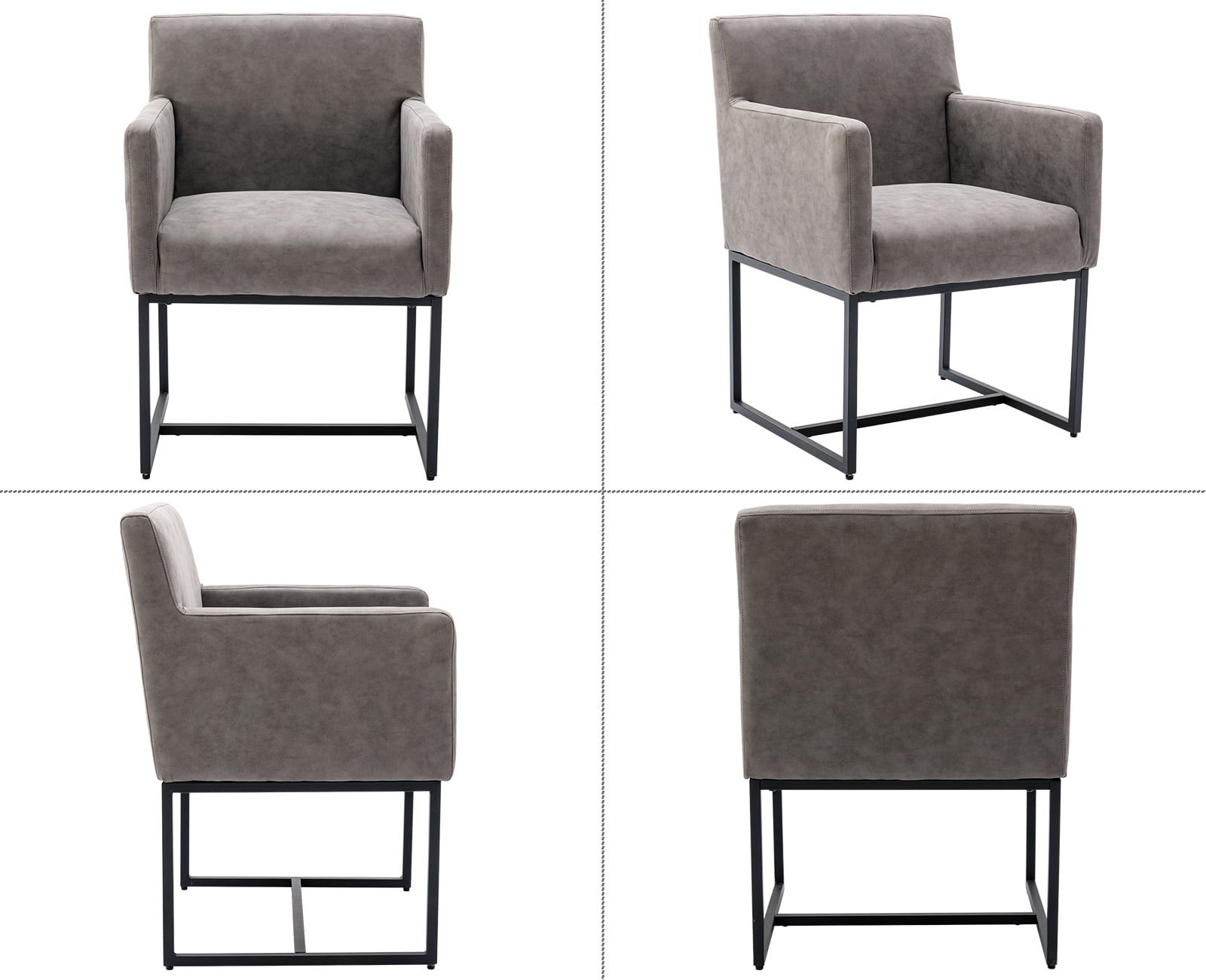 Guyou Modern Faux Leather Upholstered Dining Chairs Set of 2, Kitchen Chairs with Arm and Black Finish Metal Frame, Accent Armchair with back for Living Room Dining Room Bedroom Reception Room, Gray