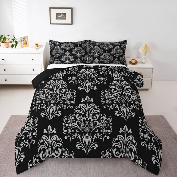 Manfei Teens Bohemian Damask Bedding Comforter Set 2pcs,Traditional Floral Flower Twin Comforter Sets Microfiber,Exotic Style Breathable Bedding Set,Breathable Home Decor,Reversible