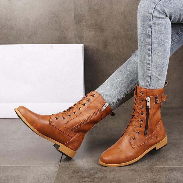 Bmisegm Shoes Boots Heel Boots Zipper Motorcycle Side Boots Booties Boots for Women Women's Boots Shoes Boots for Women Brown 9