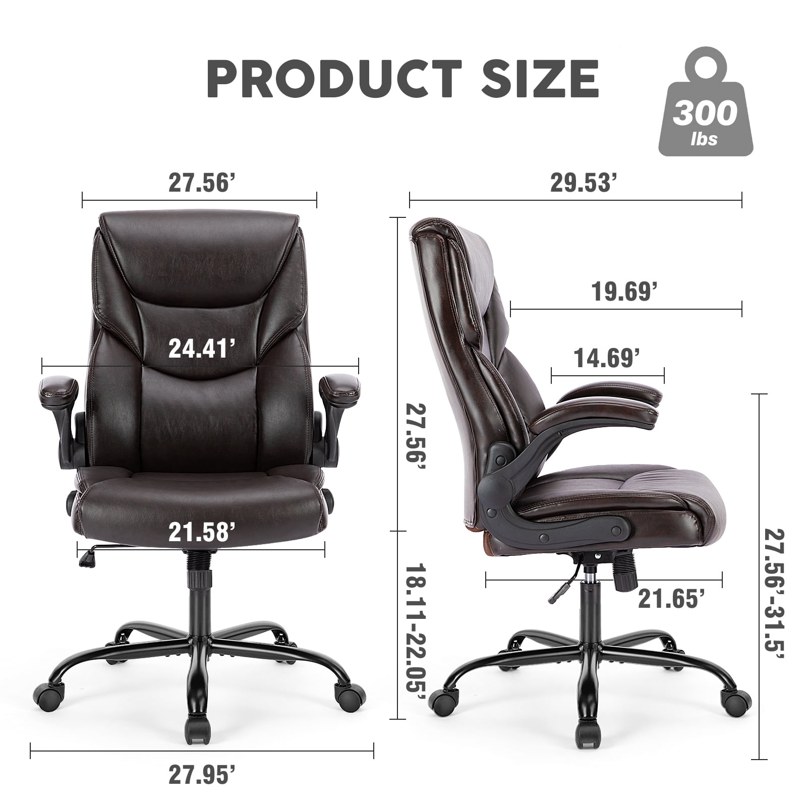 JOINSUN Office Chair, High Back PU Leather, Ergonomic Executive Desk Chair with Rolling Wheels, Soft Padded Seat, Swivel & Adjustable Lumbar Support, Brown
