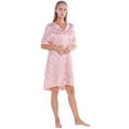 thumbnail image 3 of Nightgown Sexy Lingerie for Women Nightwear Satin Plaid Short Sleeve V Neck Silk Thin Dress House Dress Sleepwear, Pink S-2XL, 3 of 6