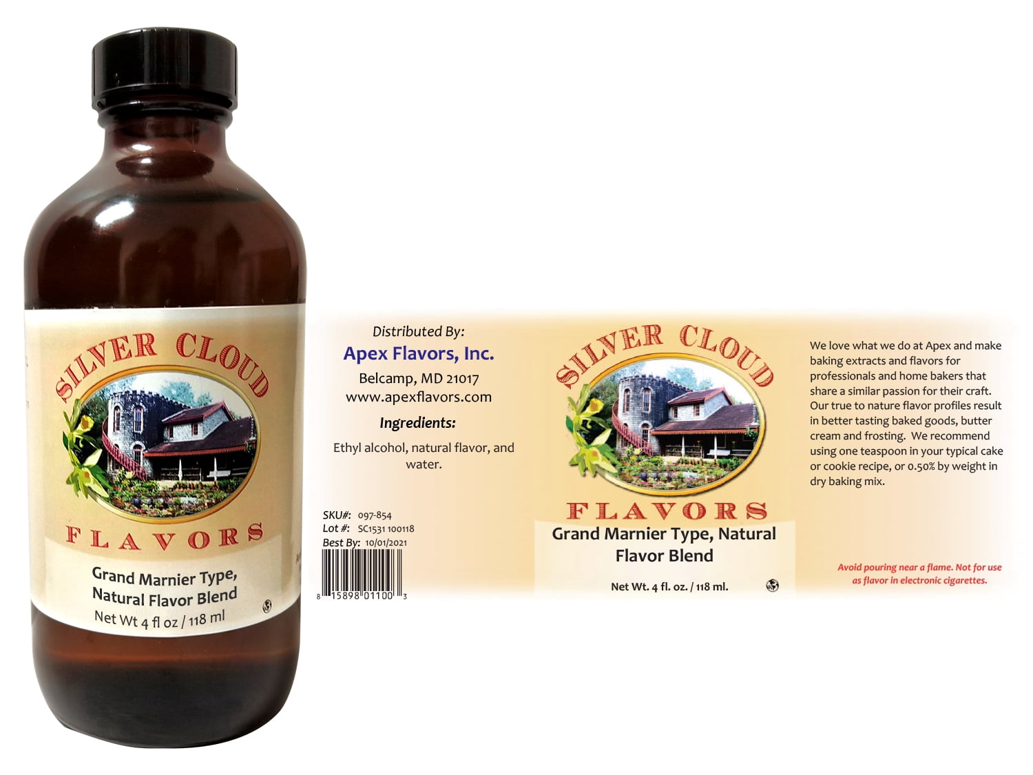 Grand Marnier Type Extract, Natural Flavor Blend 4 fl. oz. glass