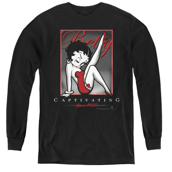 Betty Boop Captivating Youth Long Sleeve T-Shirt Tee Black
