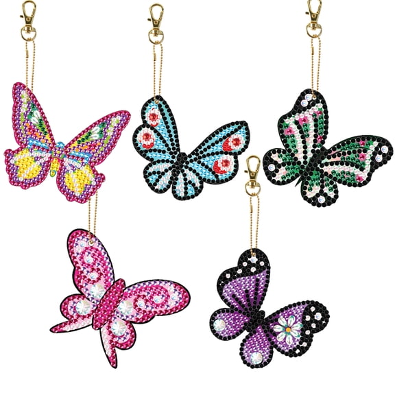 5pcs Diamond Painting Keychain Kit Beautiful Butterfly DIY 5D Sparkling Rhinestone Pendant Craft Set Perfectly Suited for Bags, Keys, or Gift Making