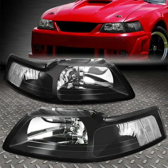 NUVISION for 99-04 Ford Mustang Black Housing Clear Corner Headlight Replacement Lamps