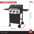 thumbnail image 5 of Megamaster 3-Burner Propane Gas Grill with Folding Side Tables, 30,000BTUs, 429.81 sq. in. Cooking Space, Stainless Steel Control Panel, Outdoor Kitchen Grill for BBQs, Patios, and More - 720-0988EA, 5 of 7