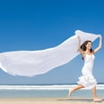 thumbnail image 5 of GZHJMY Women Girls Long Silk Scarf, White Solid Color Summer Lightweight Shawl, Outdoor Floral Large Wrap 71X35 Inch, 5 of 5