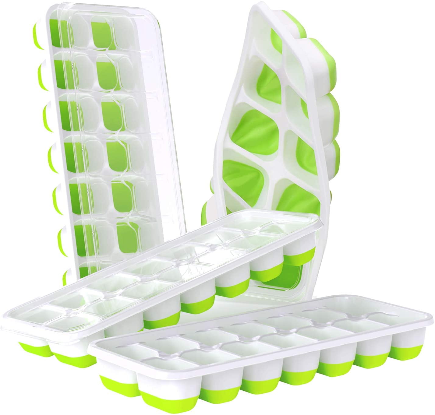 TECCRUI lce Cube Trays 4 Pack, Stackable & Easy-Release Silicone Ice Cube  Tray with Spill-Resistant Removable Lid,Green-4PC 