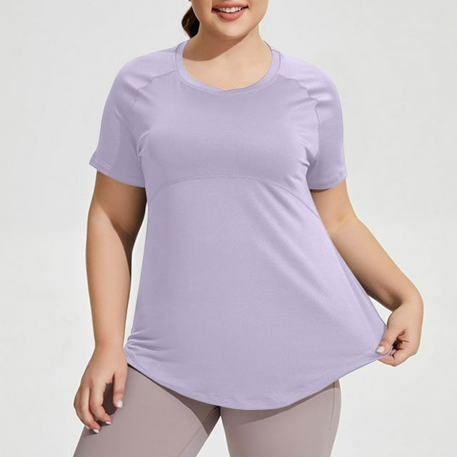 Soki T-Shirts à Séchage Rapide pour Femmes Grandes Tailles Col Rond Manches Courtes Chemises de Gym Décontractées Coupe Ample Basiques