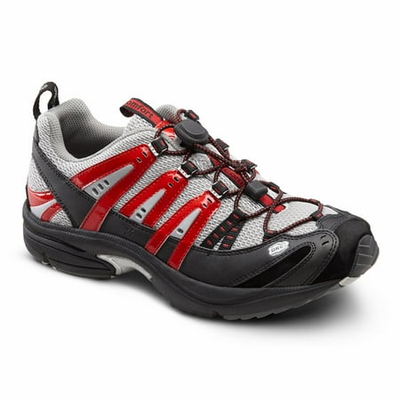 

Dr. Comfort Performance Men s Athletic Shoe: 7.5 X-Wide (3E/4E) Metallic/Red Elastic & Standard Laces