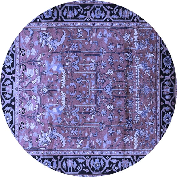 Ahgly Company Machine Washable Indoor Round Persian Blue Traditional Area Rugs, 4' Round