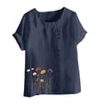 thumbnail image 4 of QUNYINEY Dandelion Women's T Shirts Casual Short Sleeve Crew Neck Tops Loose Pullover Cotton Linen Button Shirts, 4 of 4