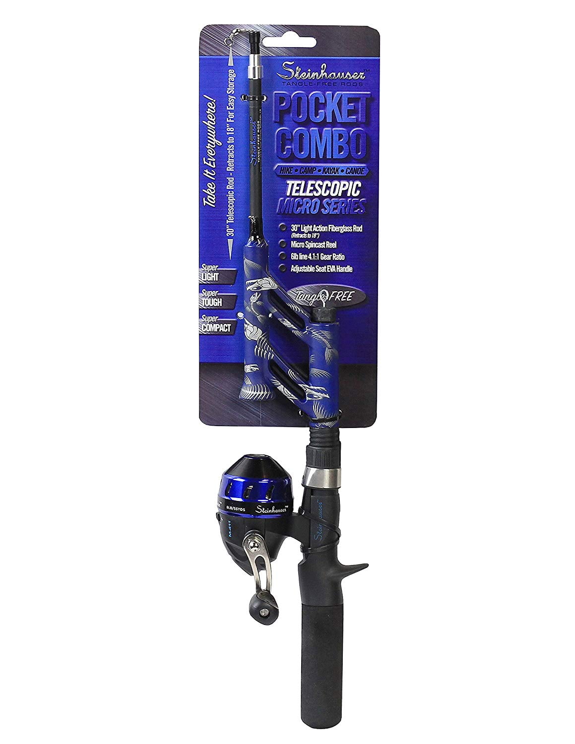 Steinhauser Blue Telescopic Fishing Rod and Spincast Reel Combo Micro