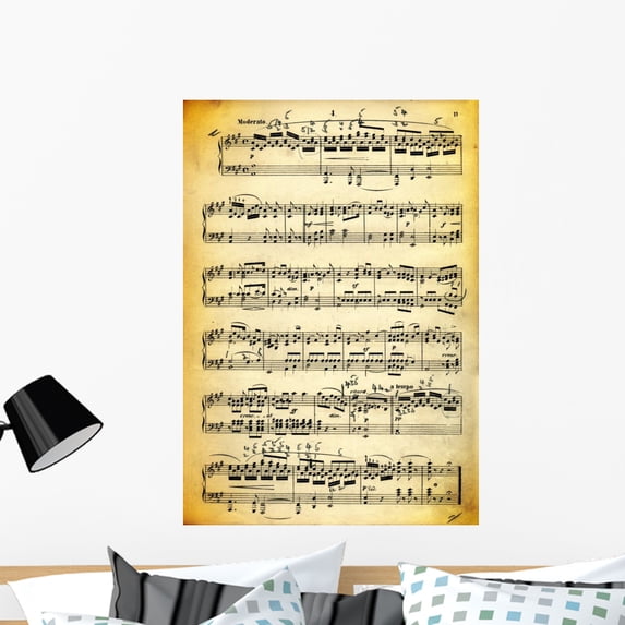 Vintage Dirty Music Sheet Wall Mural Decal by Wallmonkeys Vinyl Peel and Stick Graphic (36 in H x 25 in W)