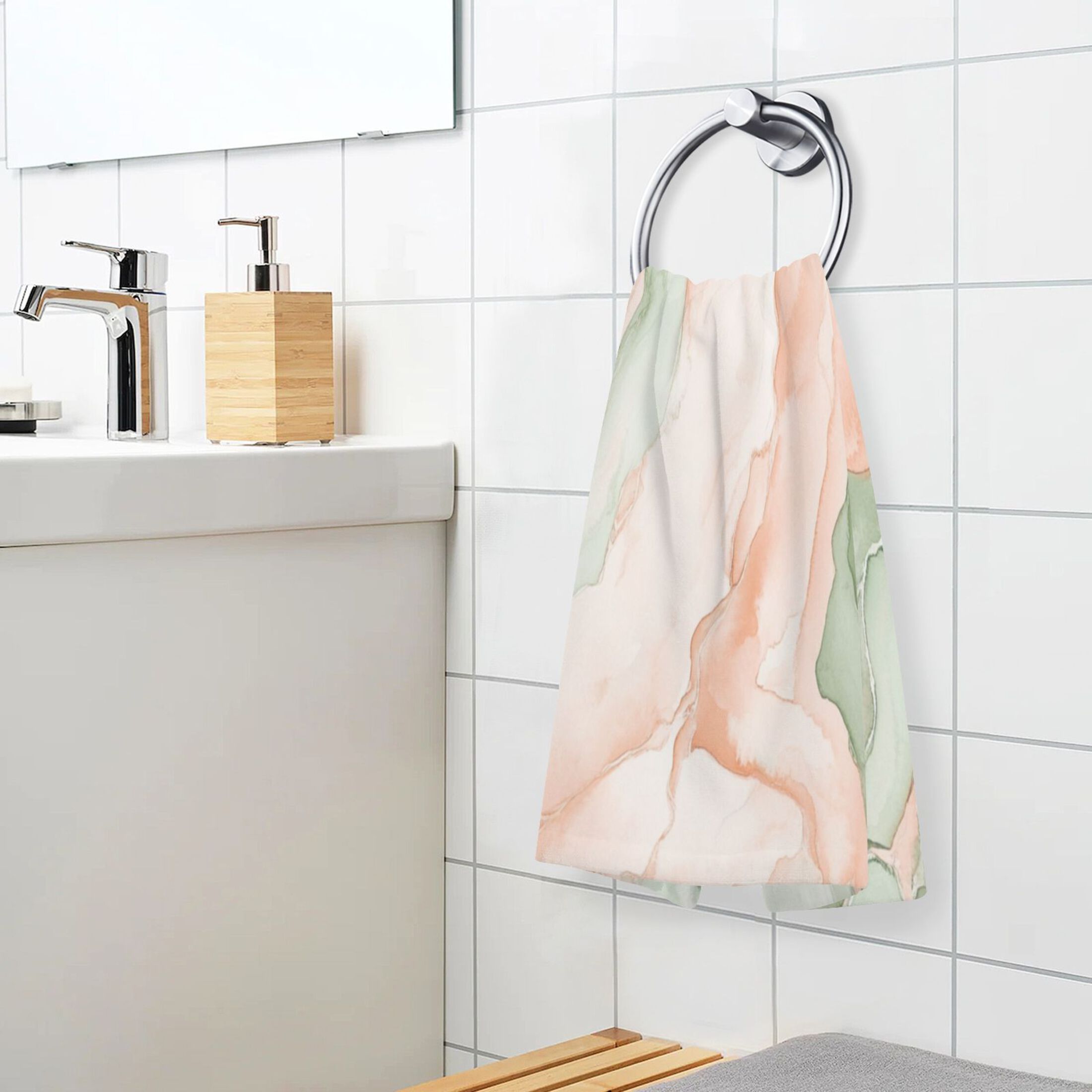 2 Pcs Absorbent Face Towel Bath Hand Towels Soft Breathable Cotton Towel Set for Bathroom Kitchen Hotel Spa Decor Watercolor Marble Pattern