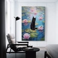 thumbnail image 3 of Monet Style Canvas Painting Black Cat Standing on Lily Pads Wall Art Bathroom Decor Posters Art Print Wall Photo Paint Poster Hanging Picture Family Bedroom Decor Gift 24x36inch(60x90cm), 3 of 6