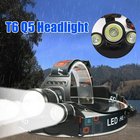 5000 Lumens LED Headlamp Headlight Flashlight Torch 3 Modes Light Waterproof 3 x T6 LED For Outdoor Camping Fishing (Battery is not