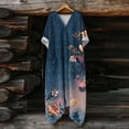 thumbnail image 4 of Heisall 2026 Spring Summer Boho Floral Printed Linen Maxi Dress V Neck Batwing Sleeve Oversized Kaftan Dresses with Pockets, 4 of 7