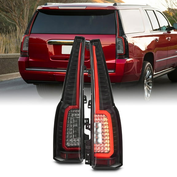 AKKON - Fits 2015-2020 Chevy Tahoe Suburban GMC Yukon XL (Cadillac Escalade Style) Full LED Black Tail Brake Lights Pair